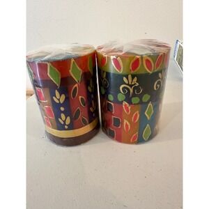 Petalura Hand Painted Pillar Candles Set of 2 South Africa Multi Color Boho 4in